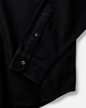 material shot of the sleeves on The Jack in Black Indigo Oxford, Wovens by Taylor Stitch