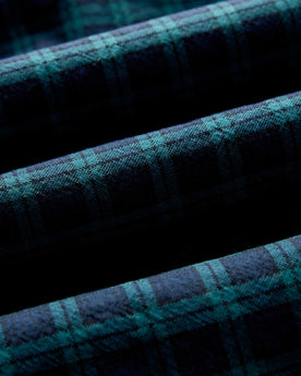 material shot of the fabric on The Jack in Blackwatch Plaid, Wovens by Taylor Stitch