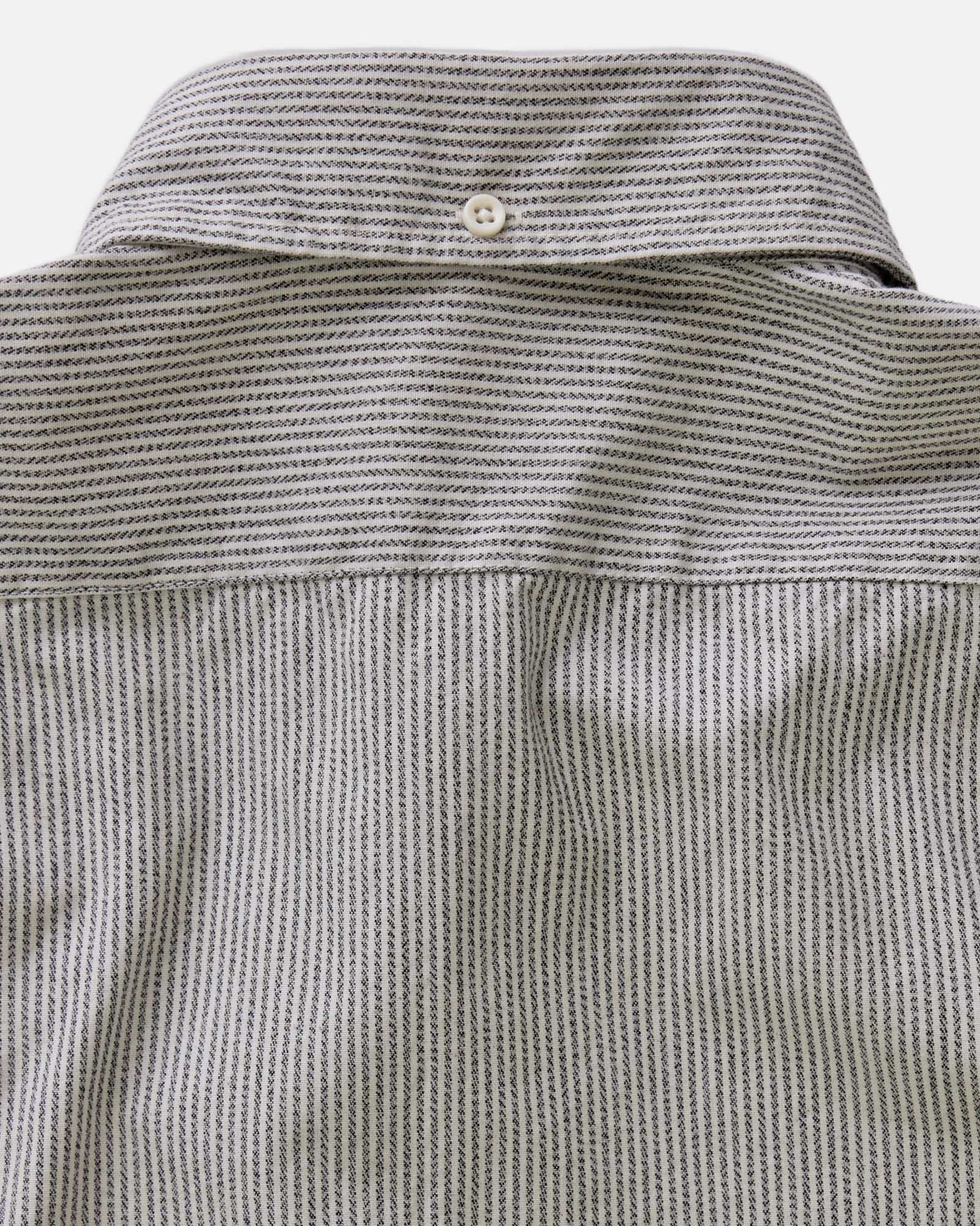 material shot of the back collar on The Jack in Coal Jaspe University Stripe Oxford, Wovens by Taylor Stitch