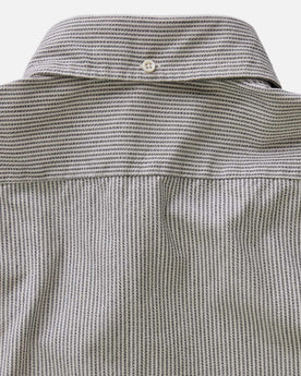 material shot of the back collar on The Jack in Coal Jaspe University Stripe Oxford, Wovens by Taylor Stitch