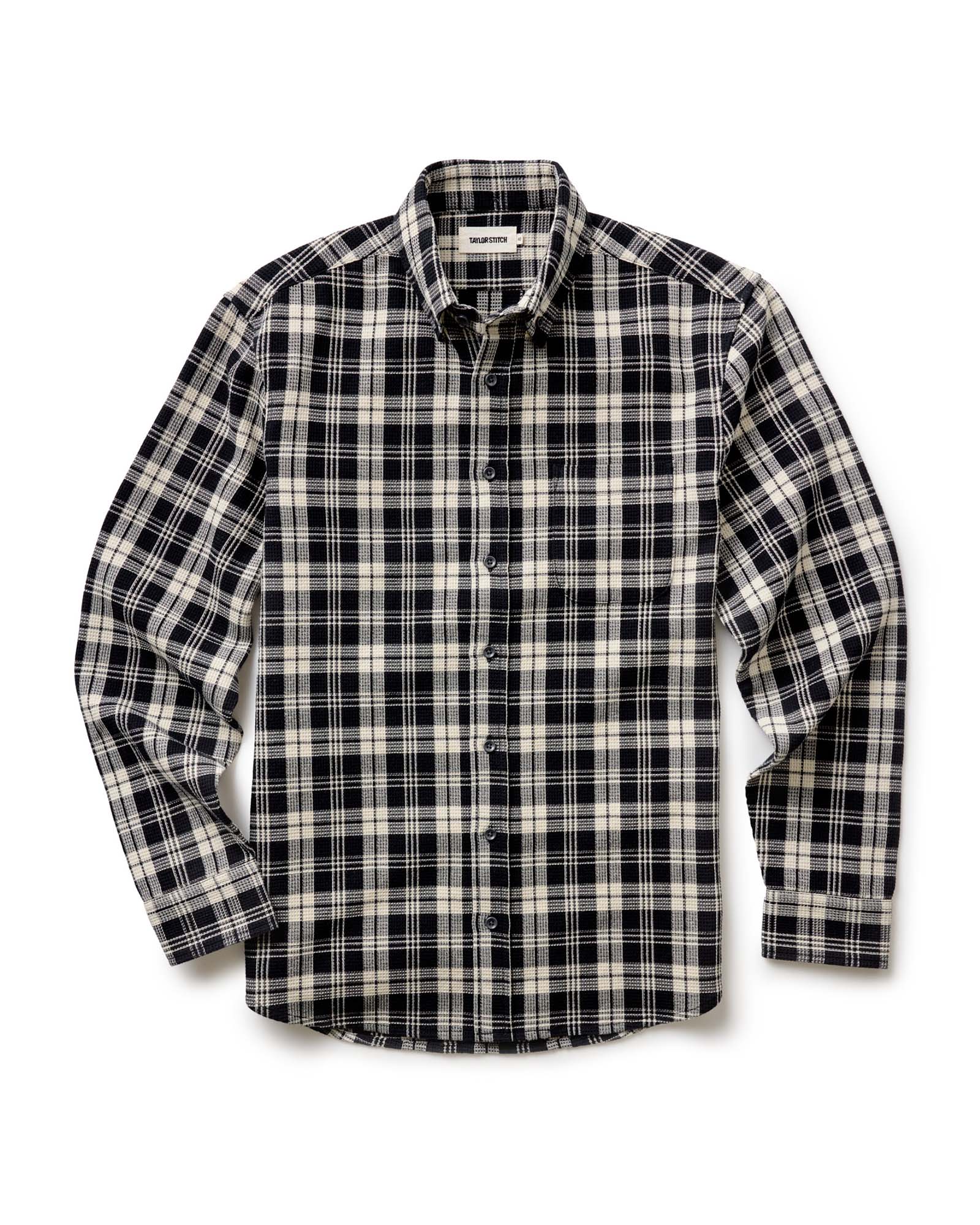 flatlay of The Jack in Coal Plaid Waffle, Wovens by Taylor Stitch