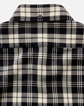 material shot of the back collar on The Jack in Coal Plaid Waffle, Wovens by Taylor Stitch