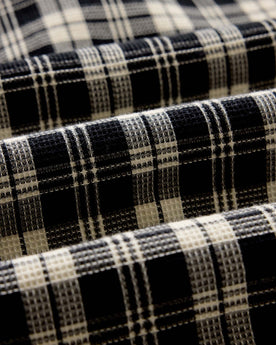 material shot of the fabric on The Jack in Coal Plaid Waffle, Wovens by Taylor Stitch