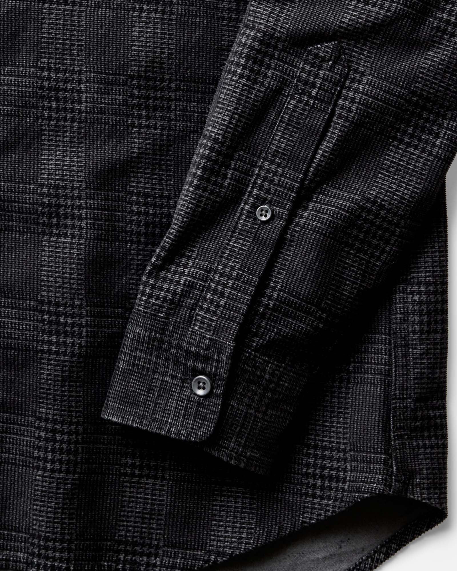material shot of the sleeves on The Jack in Heather Coal Check Pincord, Wovens by Taylor Stitch