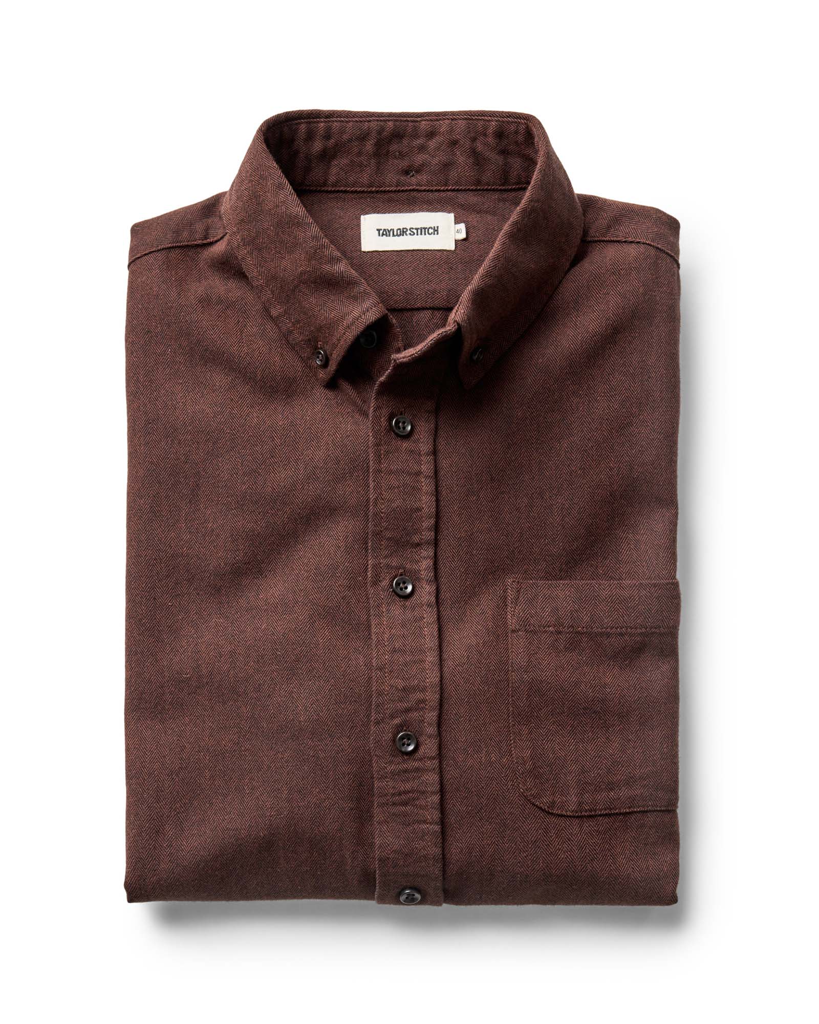 folded flatlay of The Jack in Ginger Herringbone, Wovens by Taylor Stitch