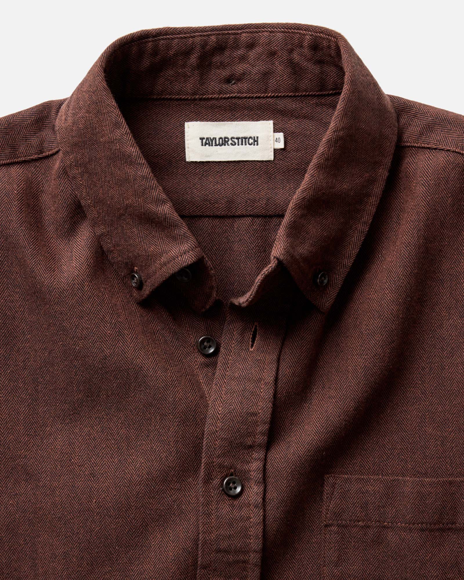 material shot of the collar on The Jack in Ginger Herringbone, Wovens by Taylor Stitch