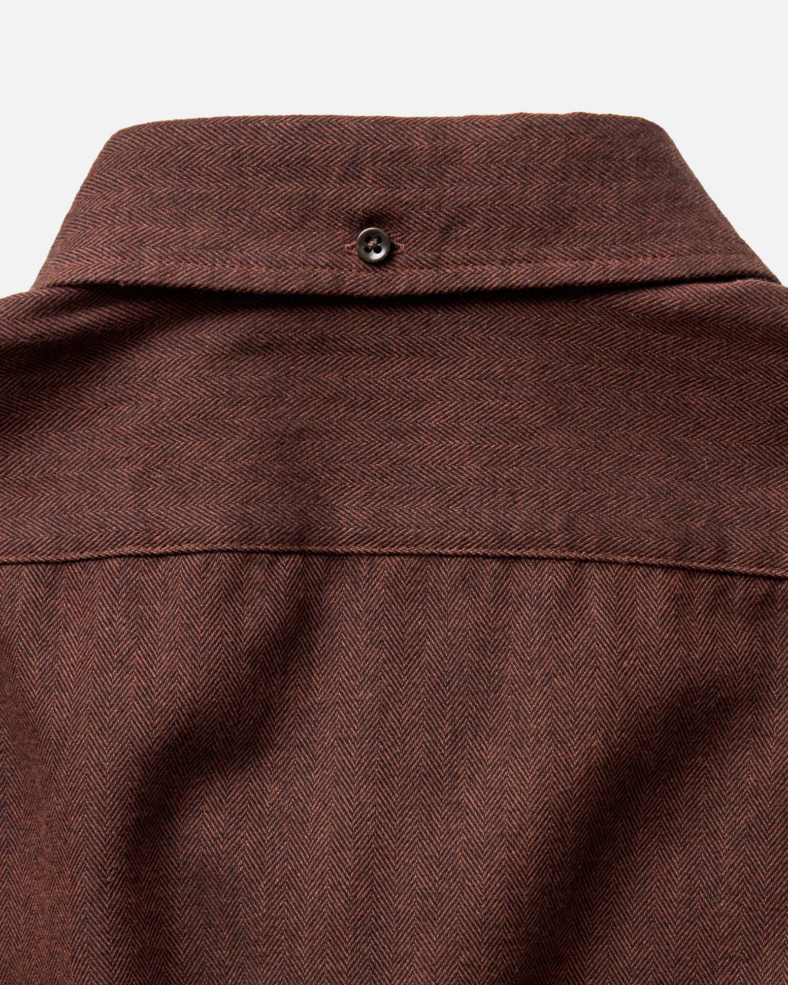 material shot of the back collar on The Jack in Ginger Herringbone, Wovens by Taylor Stitch