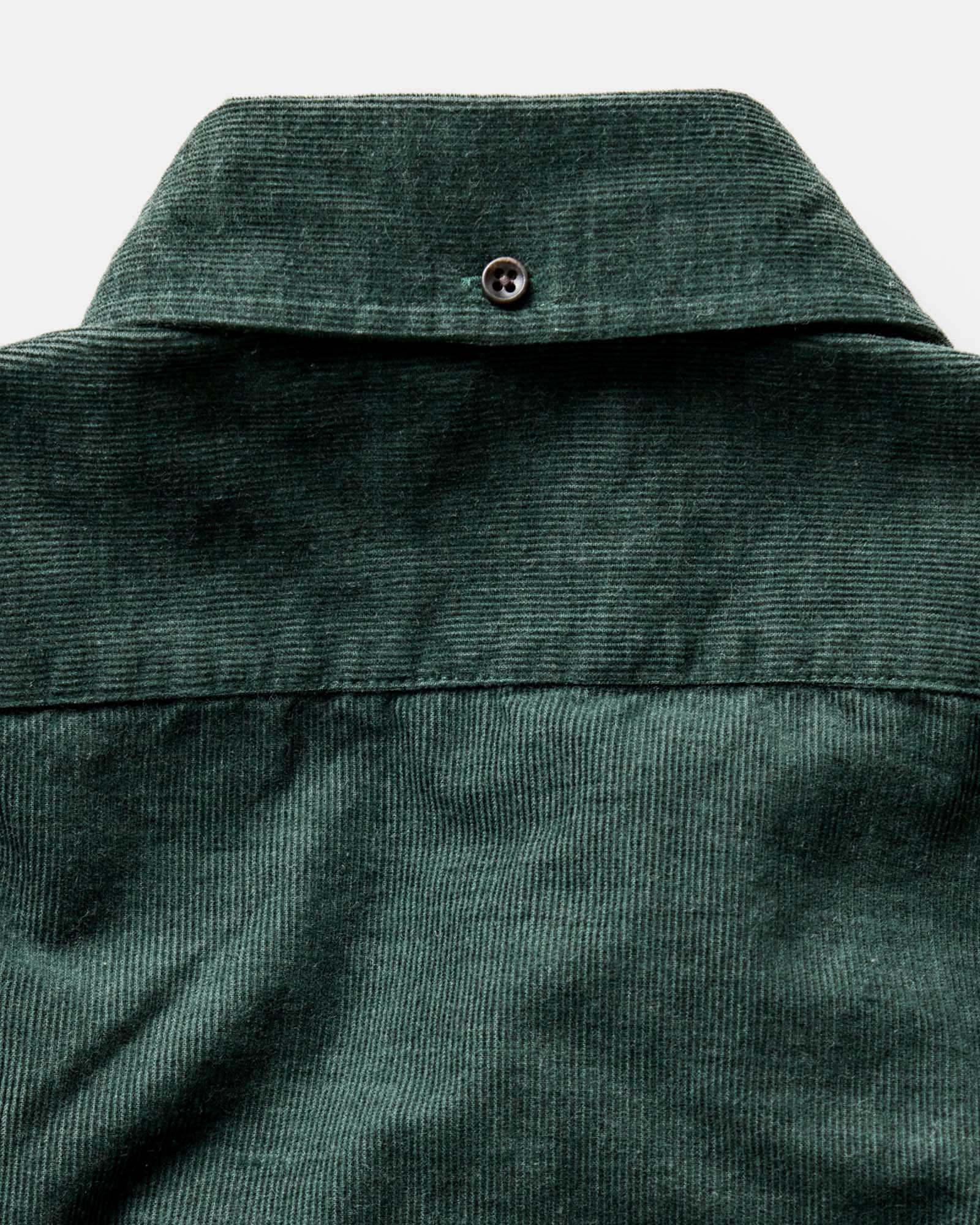 material shot of the back collar on The Jack in Heather Pine Pincord, Wovens by Taylor Stitch