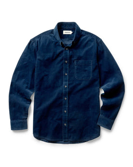 flatlay of The Jack in Heather Rinsed Indigo Pincord, Wovens by Taylor Stitch