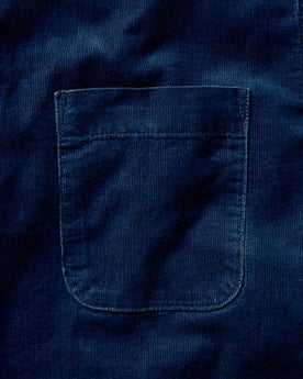 material shot of the pocket on The Jack in Heather Rinsed Indigo Pincord, Wovens by Taylor Stitch