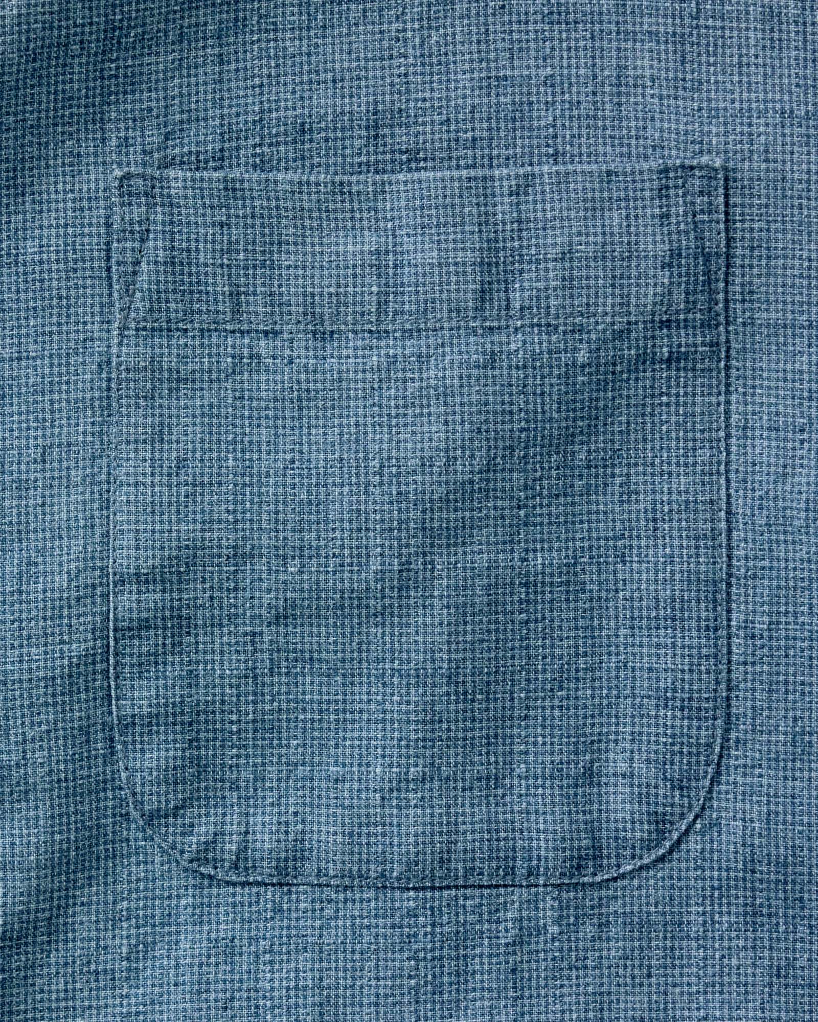 material shot of the pocket on The Jack in Indigo Check Linen, Wovens by Taylor Stitch