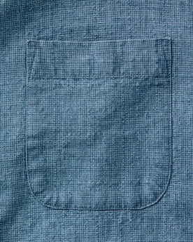 material shot of the pocket on The Jack in Indigo Check Linen, Wovens by Taylor Stitch