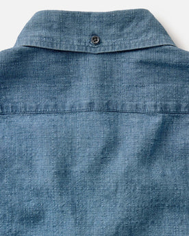 material shot of the back collar on The Jack in Indigo Check Linen, Wovens by Taylor Stitch