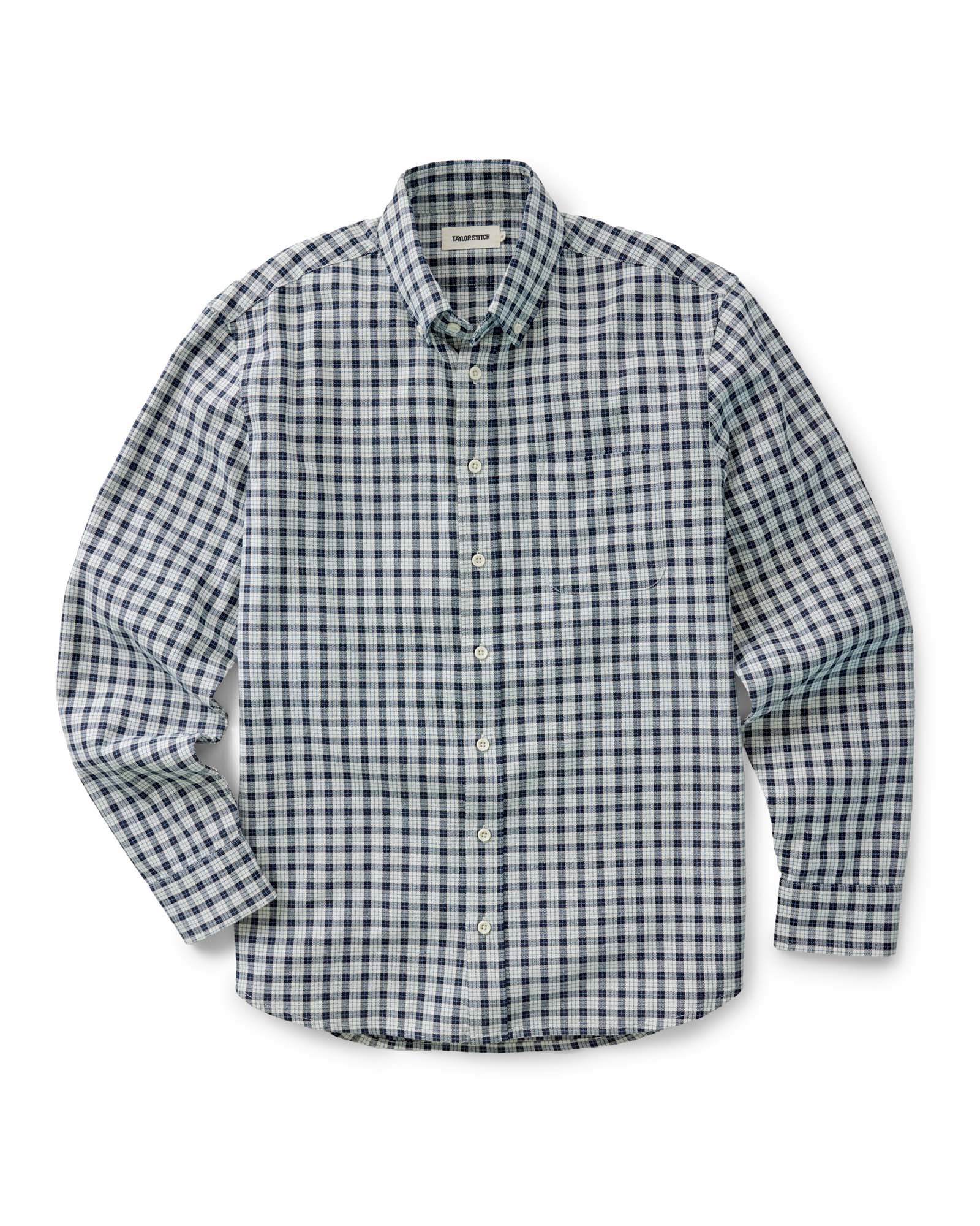 flatlay of The Jack in Indigo Micro Check Oxford, Wovens by Taylor Stitch