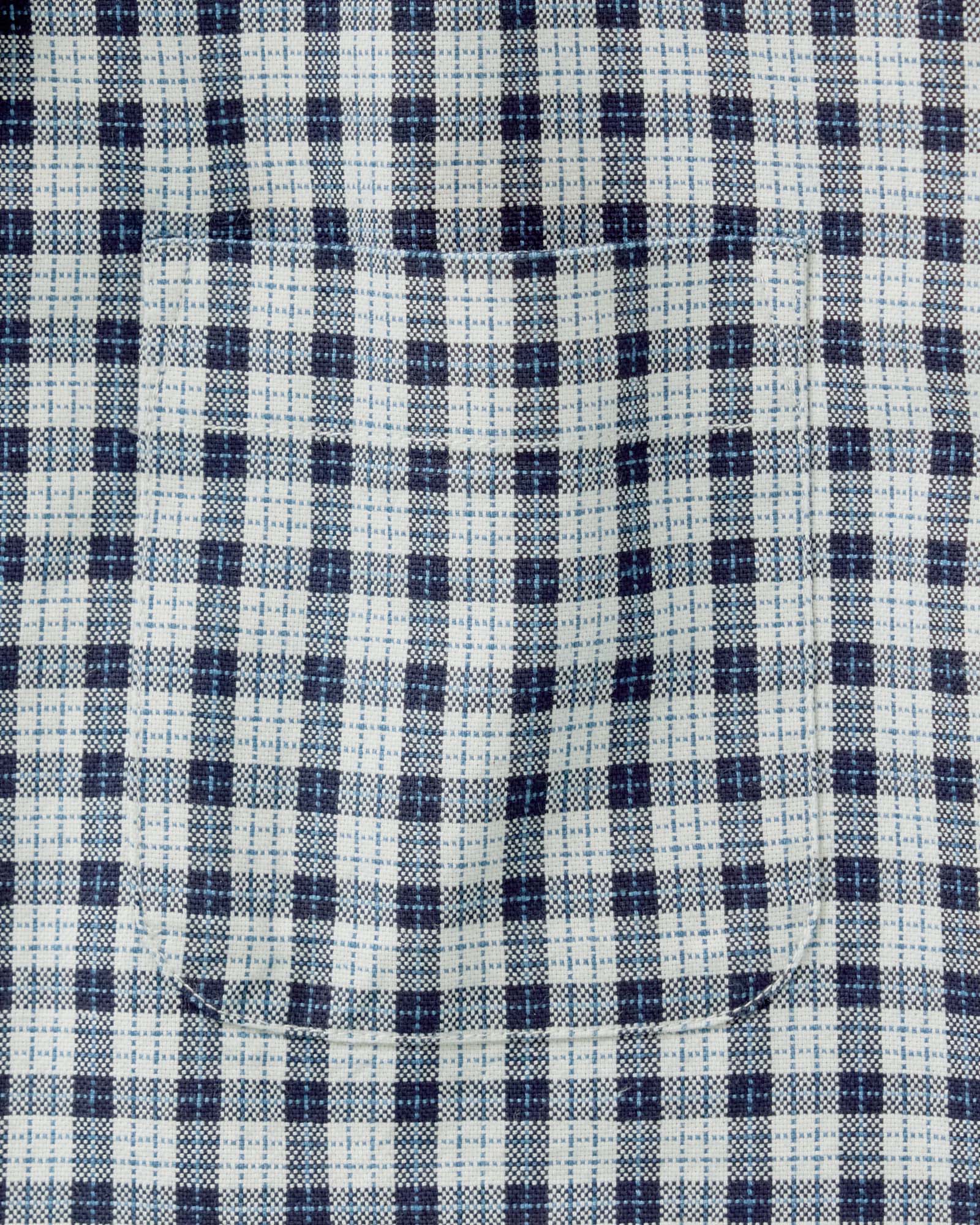 material shot of the pocket on The Jack in Indigo Micro Check Oxford, Wovens by Taylor Stitch