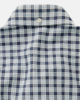 material shot of the collar on The Jack in Indigo Micro Check Oxford, Wovens by Taylor Stitch