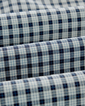 material shot of the fabric on The Jack in Indigo Micro Check Oxford, Wovens by Taylor Stitch