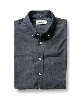 folded flatlay of The Jack in Rinsed Indigo Chambray, Wovens by Taylor Stitch