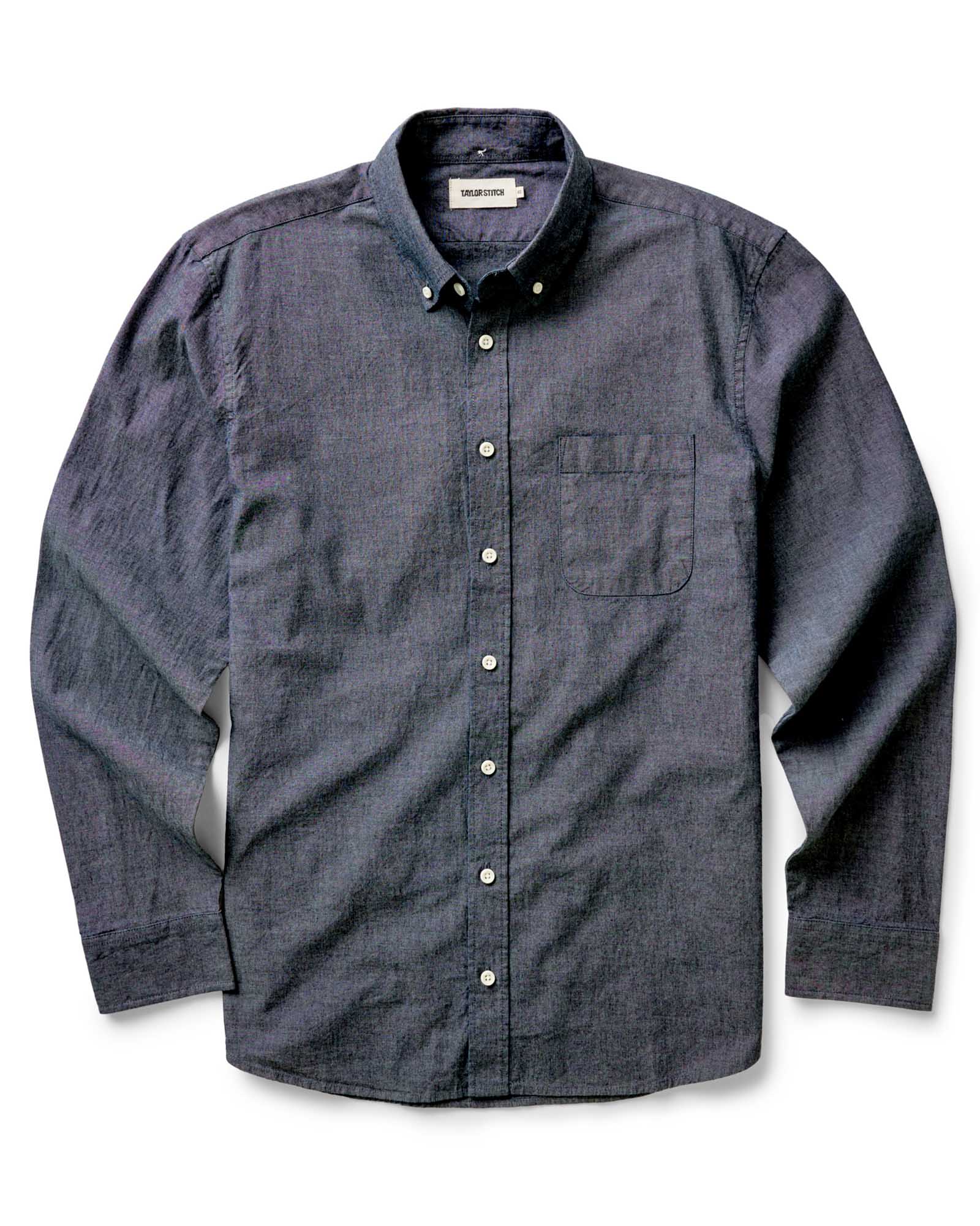 flatlay of The Jack in Rinsed Indigo Chambray, Wovens by Taylor Stitch