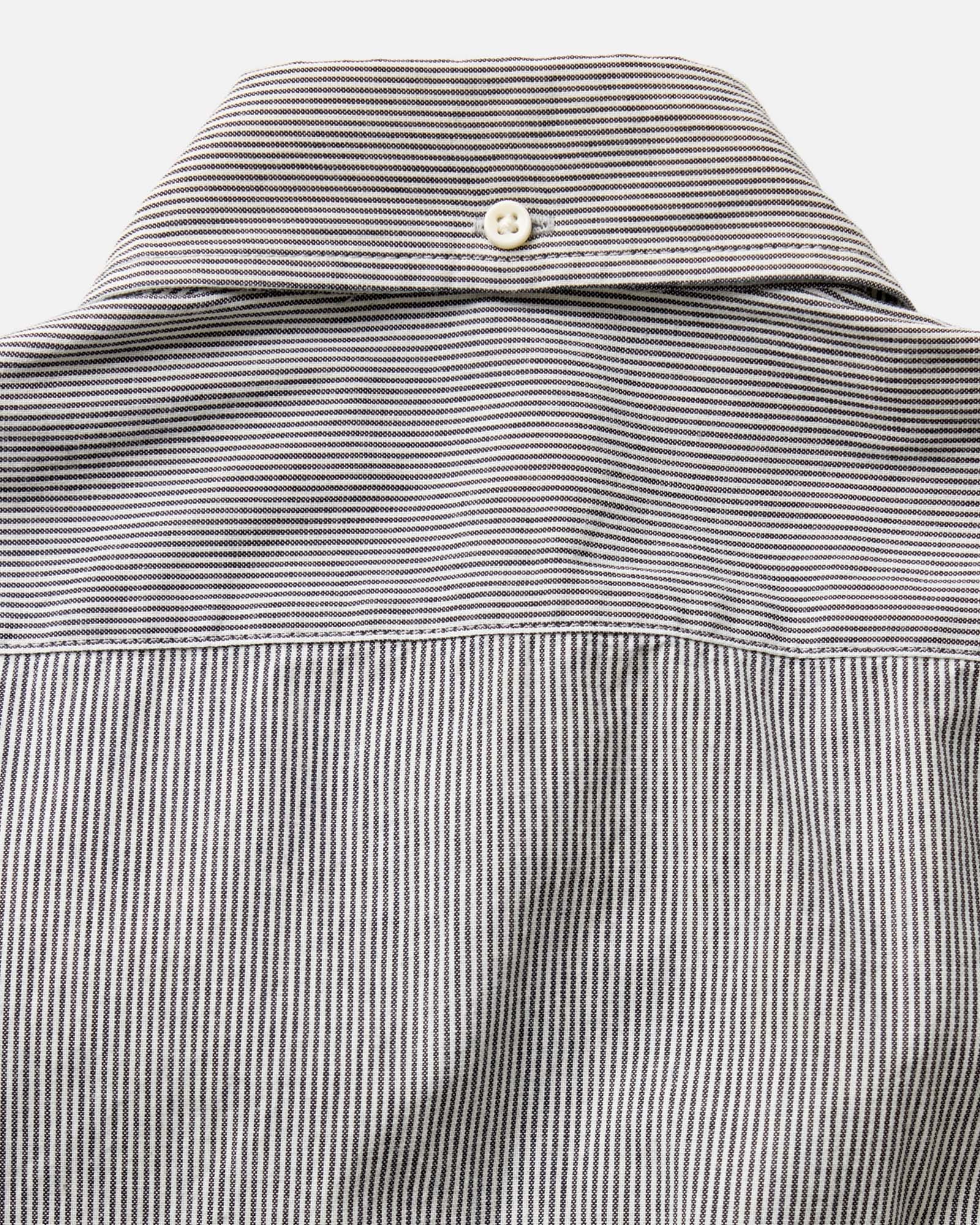 material shot of the back collar on The Jack in Rinsed Indigo Stripe Chambray, Wovens by Taylor Stitch
