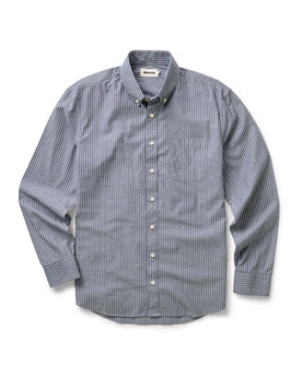 flatlay of The Jack in Rinsed Indigo Stripe, Wovens by Taylor Stitch