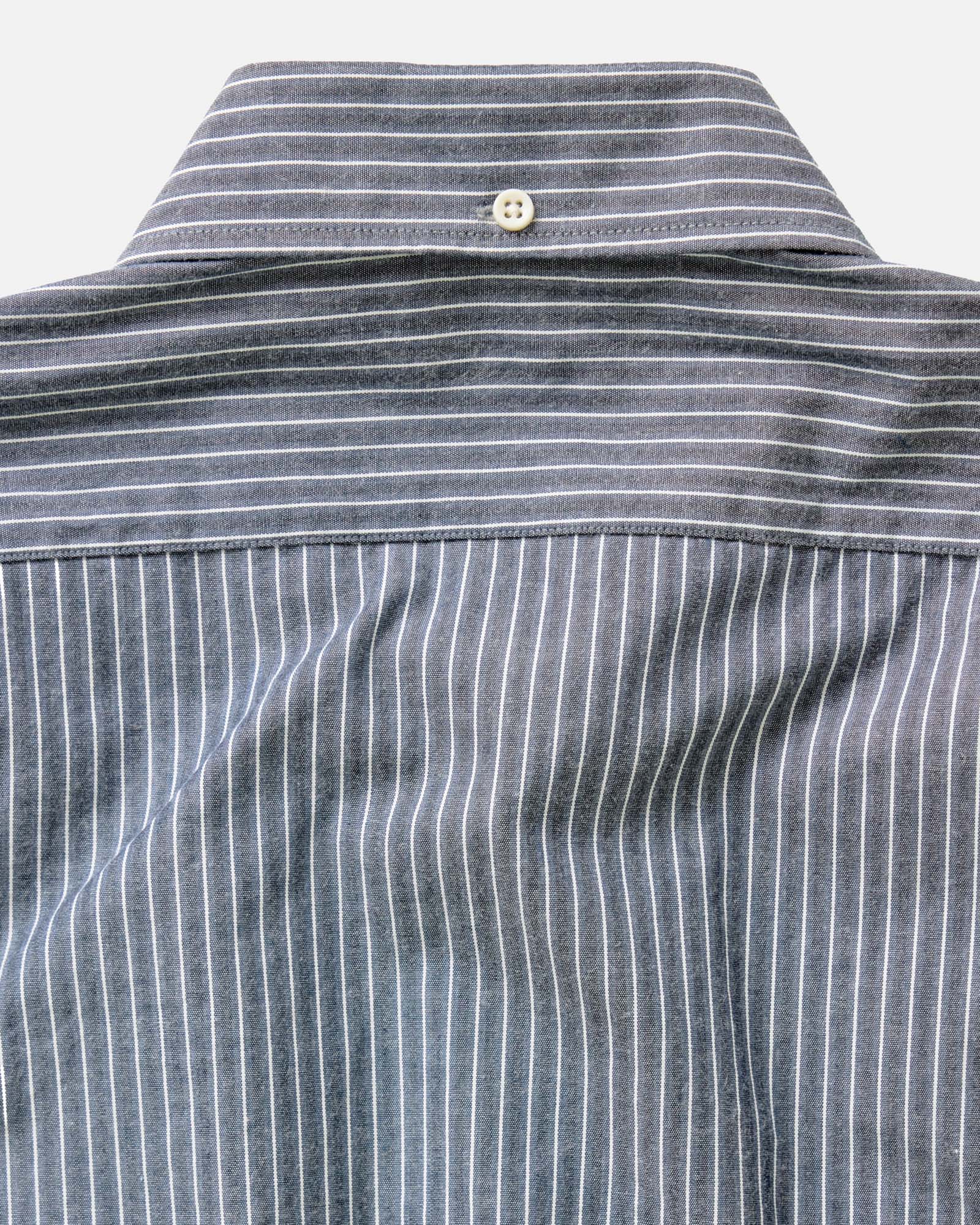 material shot of the collar on The Jack in Rinsed Indigo Stripe, Wovens by Taylor Stitch