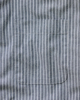 material shot of the back collar on The Jack in Rinsed Indigo Stripe, Wovens by Taylor Stitch
