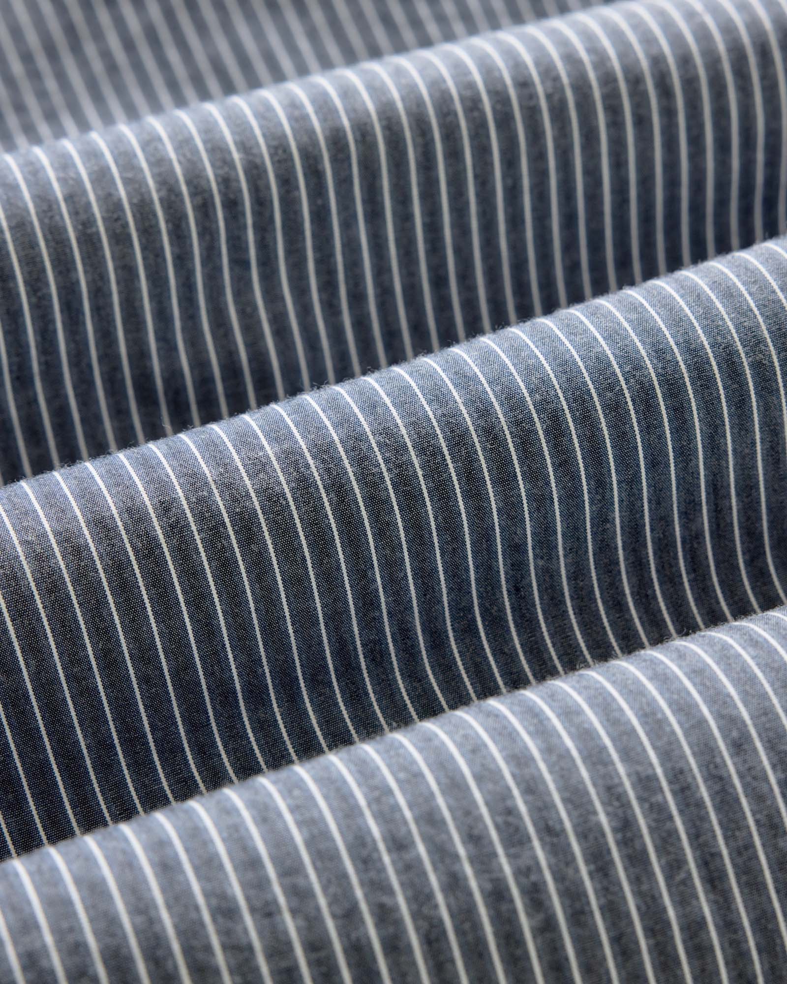 material shot of the buttons on The Jack in Rinsed Indigo Stripe, Wovens by Taylor Stitch