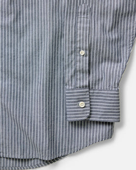 material shot of the sleeve on The Jack in Rinsed Indigo Stripe, Wovens by Taylor Stitch