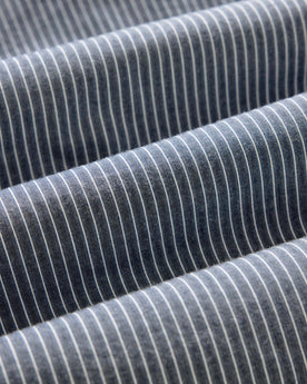 material shot of the fabric on The Jack in Rinsed Indigo Stripe, Wovens by Taylor Stitch