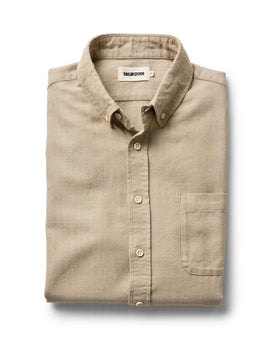 folded flatlay of The Jack in Sand Herringbone, Wovens by Taylor Stitch