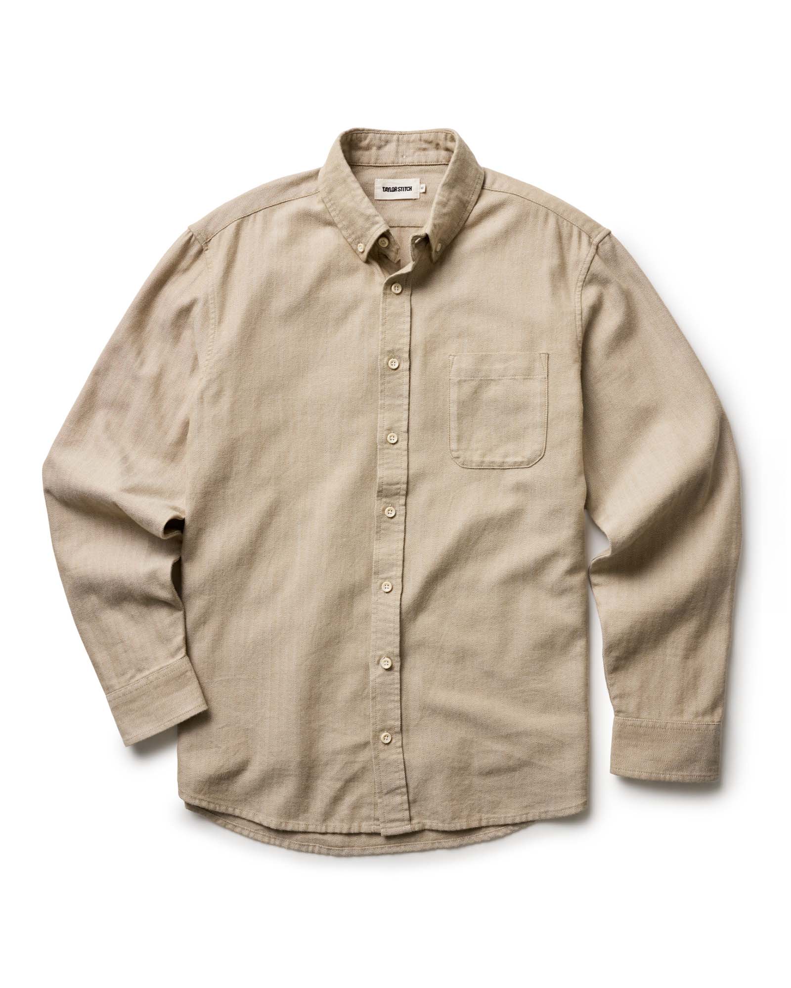 flatlay of The Jack in Sand Herringbone, Wovens by Taylor Stitch