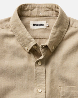 material shot of the collar on The Jack in Sand Herringbone, Wovens by Taylor Stitch