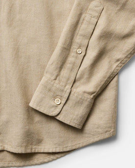 material shot of the sleeve on The Jack in Sand Herringbone, Wovens by Taylor Stitch