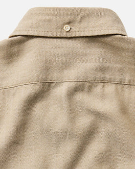 material shot of the back collar on The Jack in Sand Herringbone, Wovens by Taylor Stitch