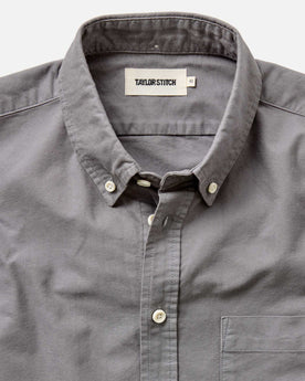 flatlay of The Jack in Smoke Oxford, shown in full, Wovens by Taylor Stitch