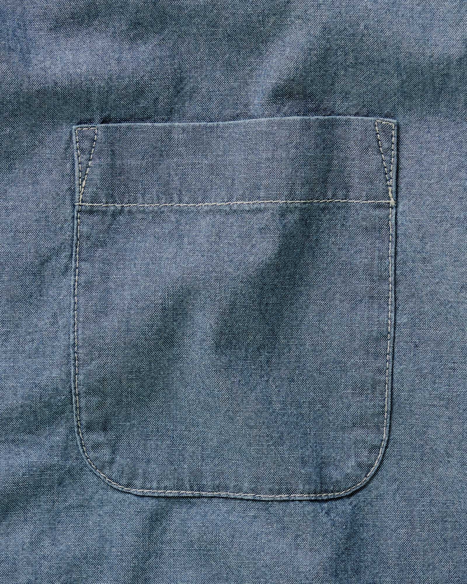 material shot of the pocket on The Jack in Washed Indigo Chambray, Wovens by Taylor Stitch