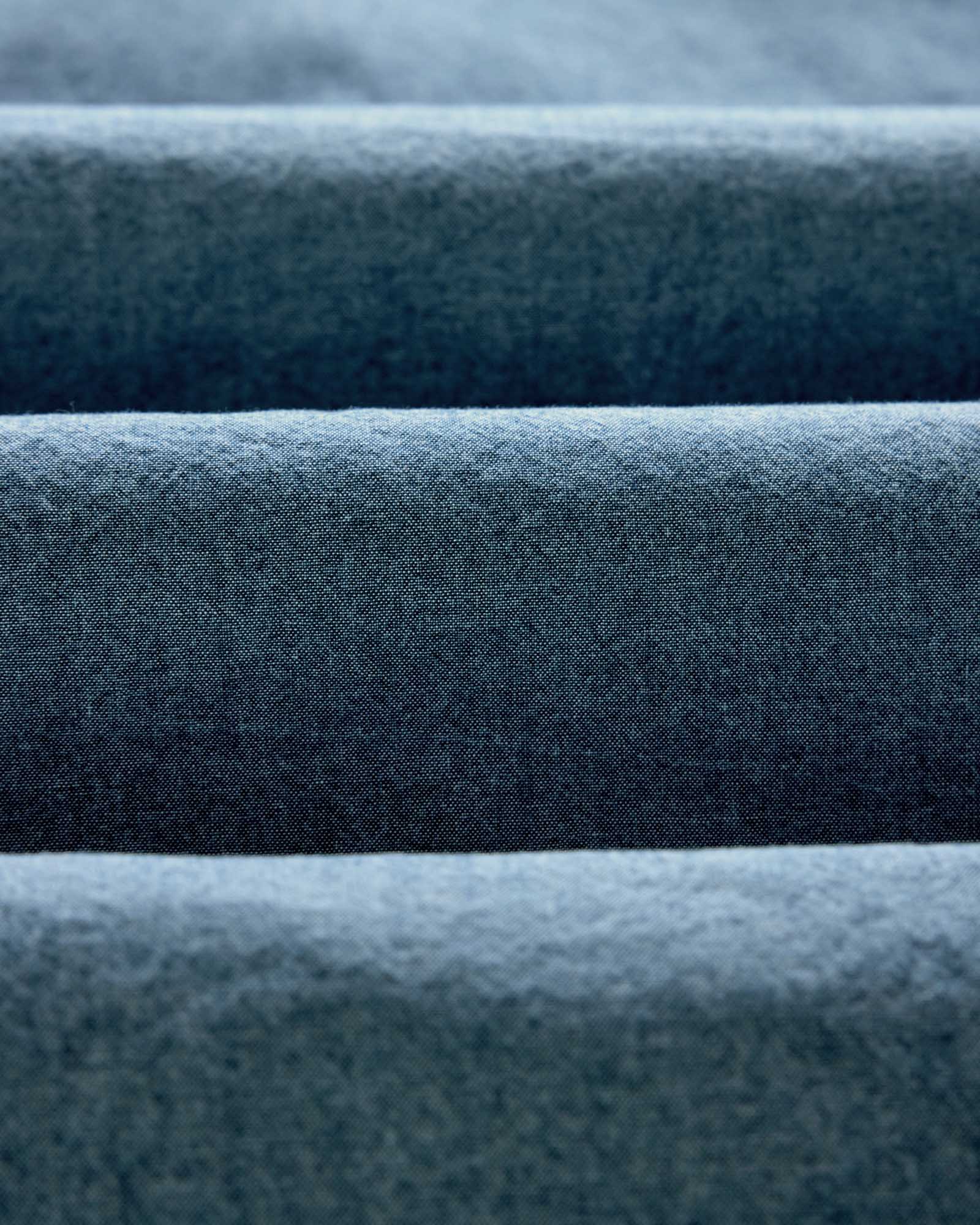 material shot of the fabric on The Jack in Washed Indigo Chambray, Wovens by Taylor Stitch