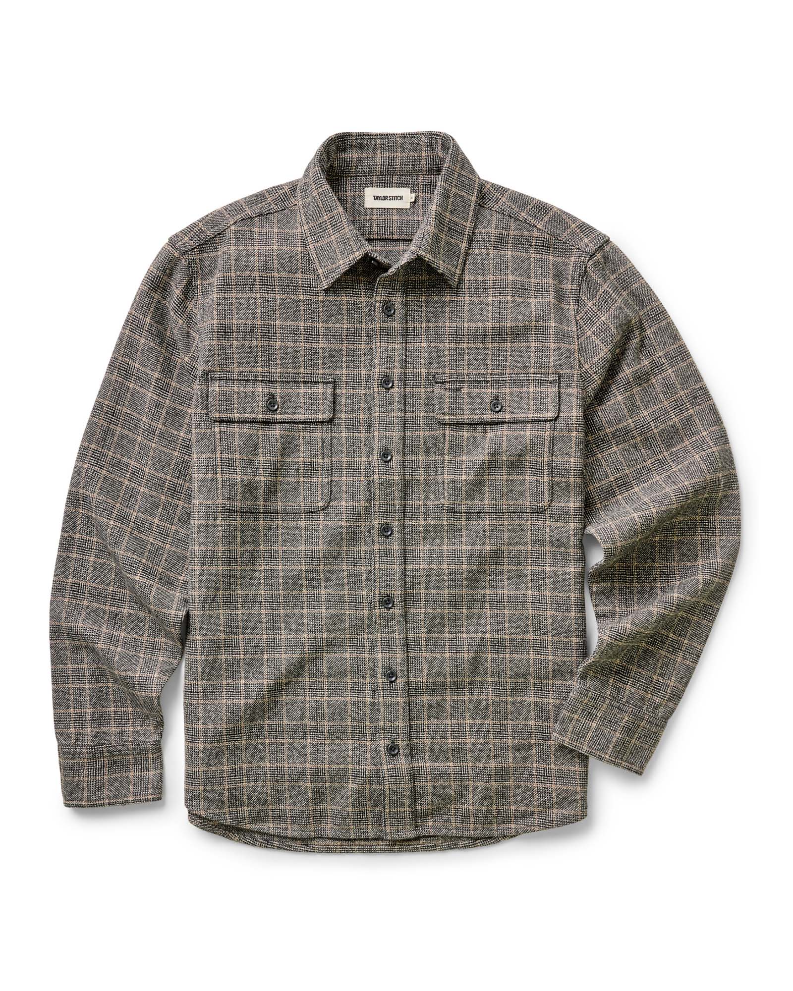 flatlay of The Ledge Shirt in Coal Plaid, Wovens by Taylor Stitch