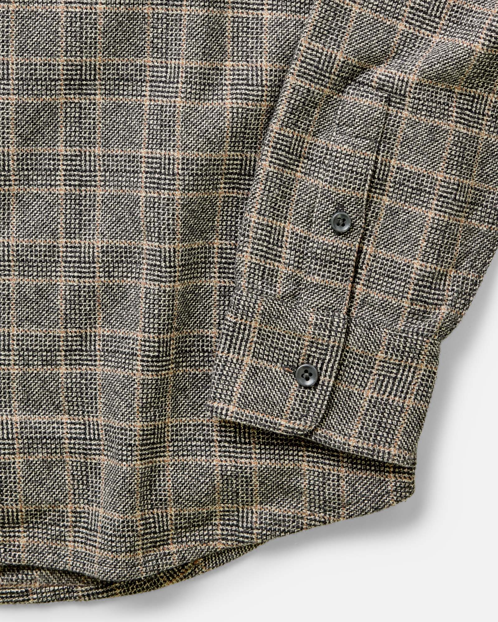material shot of the sleeves on The Ledge Shirt in Coal Plaid, Wovens by Taylor Stitch
