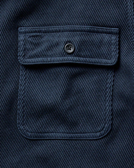 material shot of the pocket on The Ledge Shirt in Dark Navy Twill, Wovens by Taylor Stitch