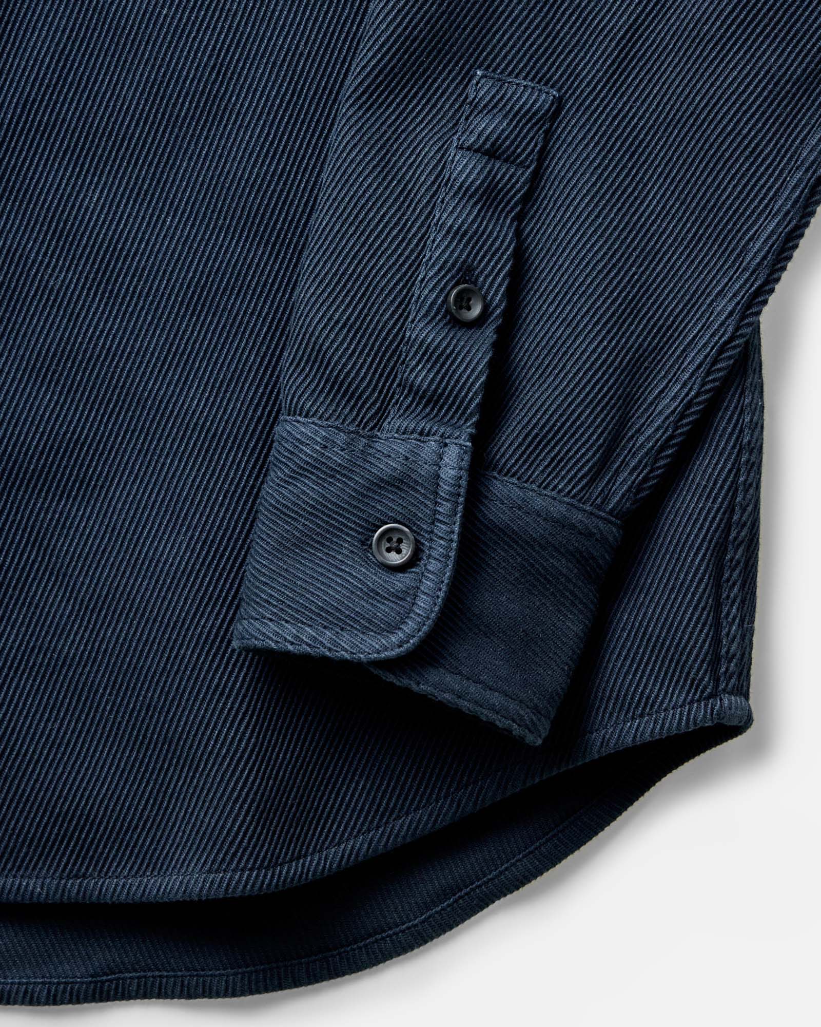 material shot of the sleeve on The Ledge Shirt in Dark Navy Twill, Wovens by Taylor Stitch
