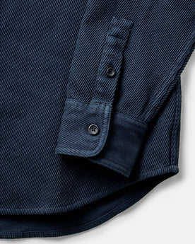 material shot of the sleeve on The Ledge Shirt in Dark Navy Twill, Wovens by Taylor Stitch