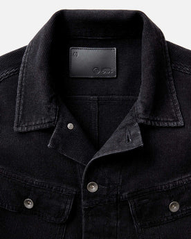 material shot of the collar on The Long Haul Jacket in Black Indigo Waffle, Outerwear by Taylor Stitch