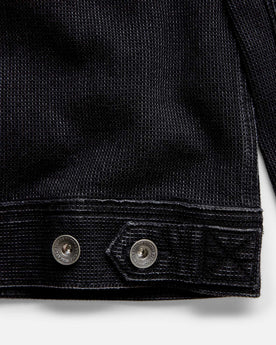 material shot of the buttons on The Long Haul Jacket in Black Indigo Waffle, Outerwear by Taylor Stitch