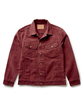 flatlay of The Long Haul Jacket in Dried Cherry Moleskin, Outerwear by Taylor Stitch
