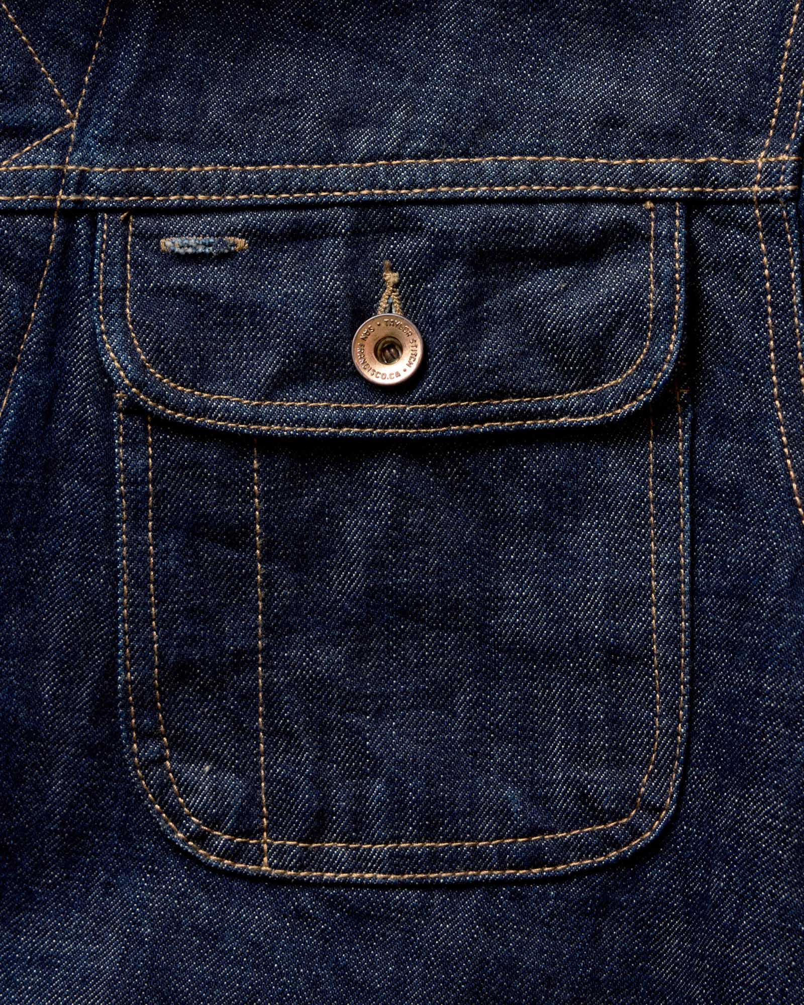 flatlay of the back of The Long Haul Jacket in Rinsed Organic Selvedge, Outerwear by Taylor Stitch