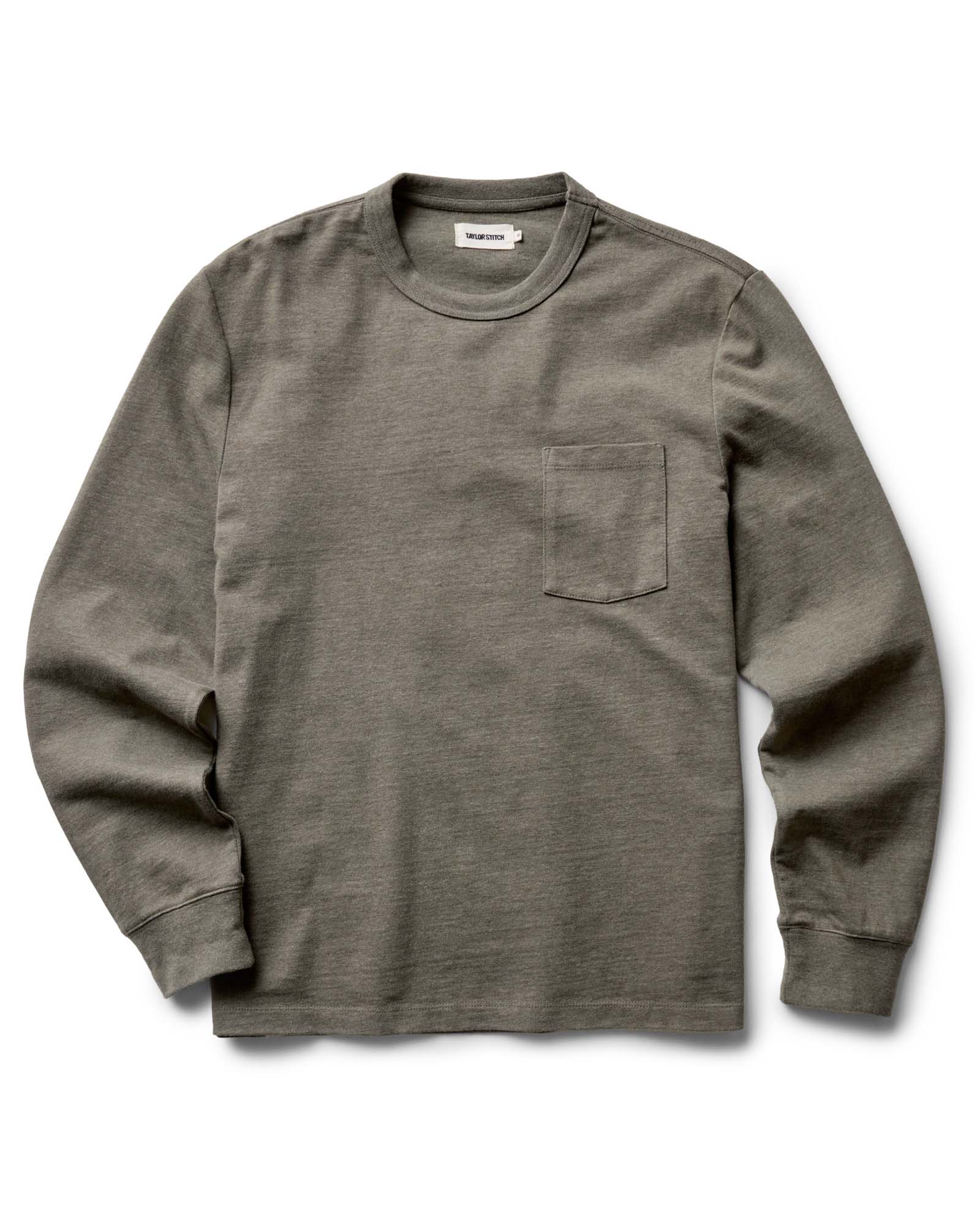 flatlay of The Long Sleeve Shop Tee in Army Twist, Knits by Taylor Stitch