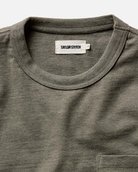 material shot of the collar on The Long Sleeve Shop Tee in Army Twist, Knits by Taylor Stitch