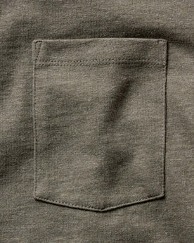 material shot of the pocket on The Long Sleeve Shop Tee in Army Twist, Knits by Taylor Stitch